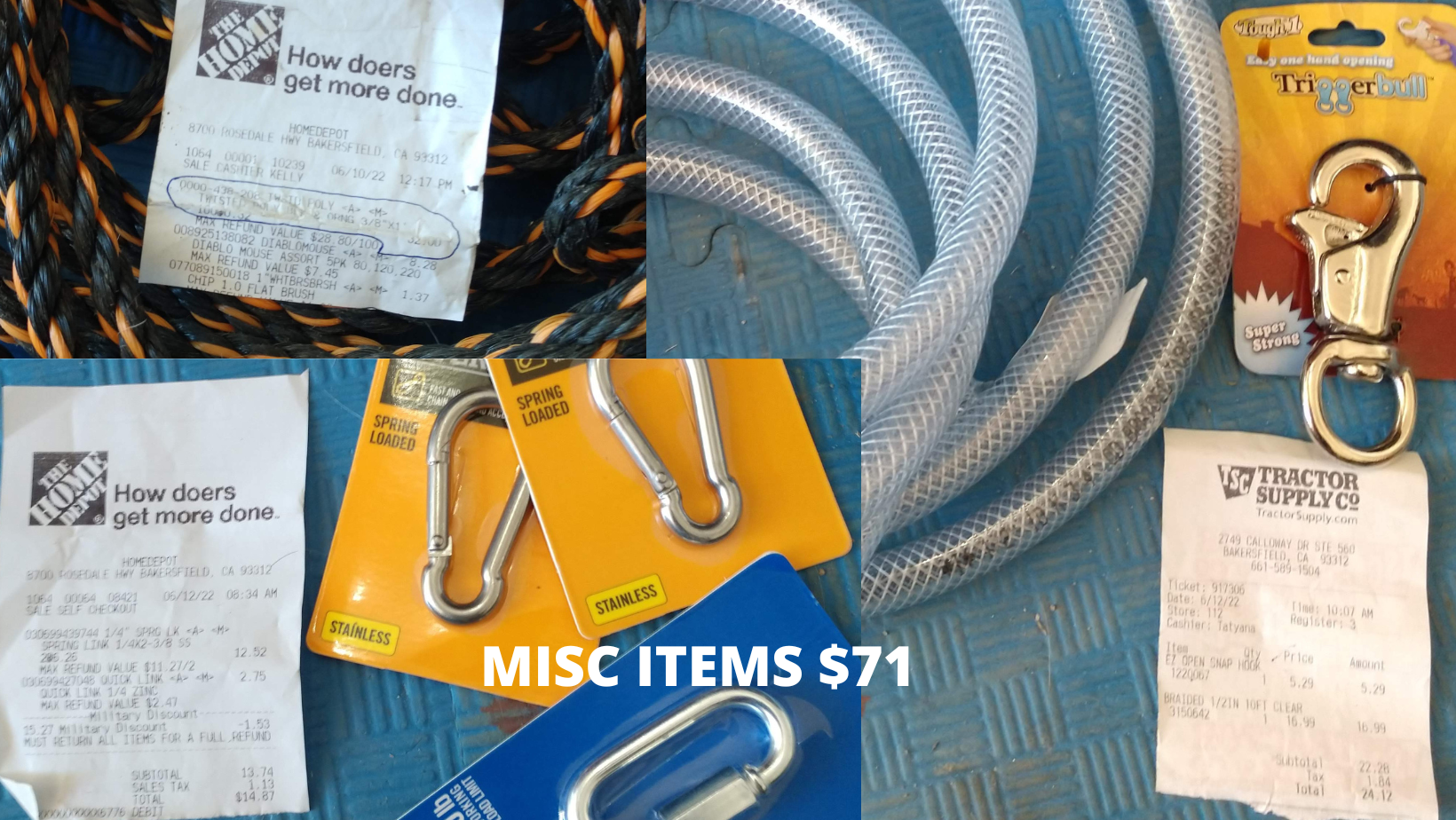Misc Gear Expenses for 3 Mules $71